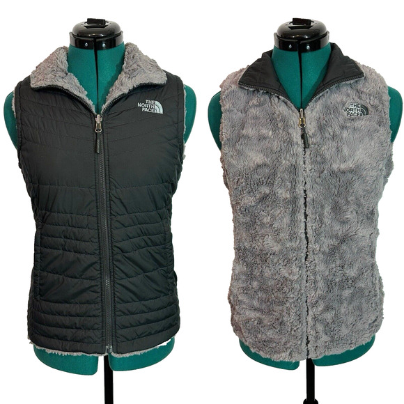 The North Face Womens Black Reversible Faux Fur Quilted Puffer Vest‎ Size XS - Picture 1 of 11